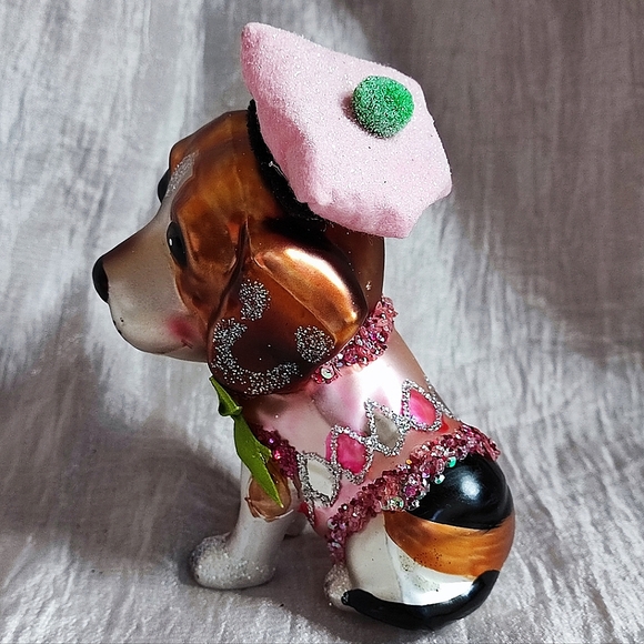 BestPysanky Beagle Puppy Dog Beret Glass Vintage Christmas Ornament - Picture 2 of 6